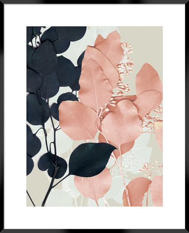 Indigo & Blush Leaves Ii 64X54Cm / Boxed Black