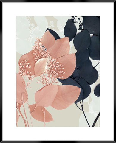 Indigo & Blush Leaves I 64X54Cm / Boxed Black