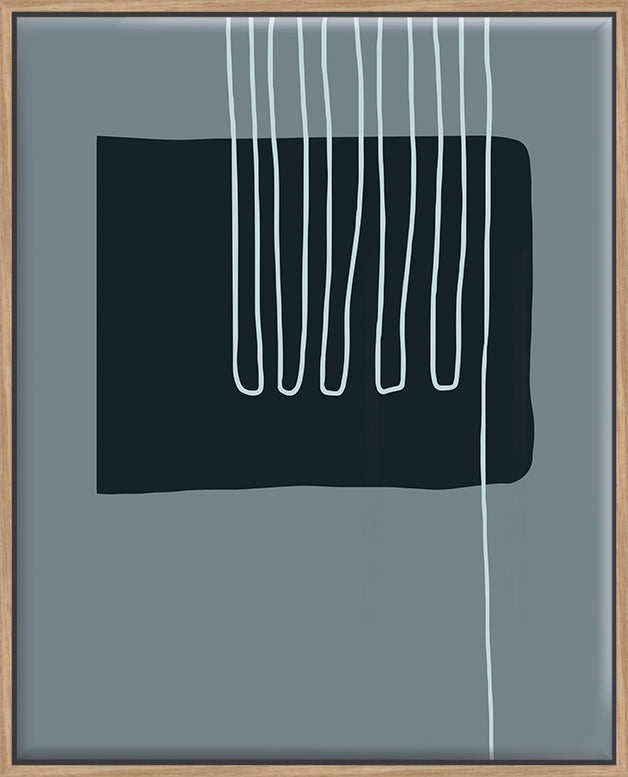 Navy Shapes & White Lines On Blue A