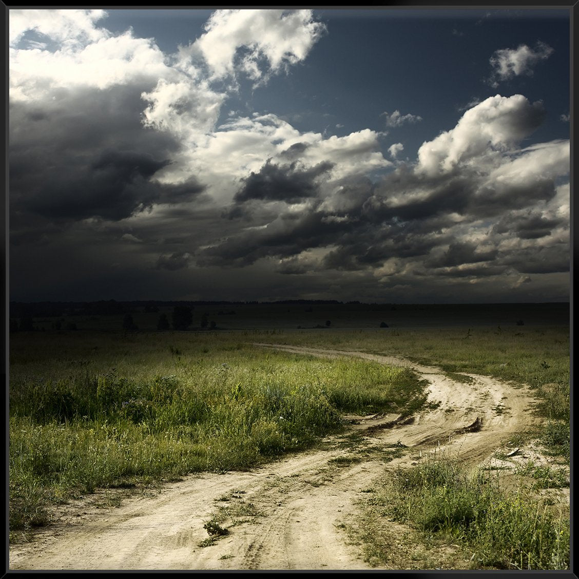 Road In Field + Stormy Clouds 103X103Cm / Black
